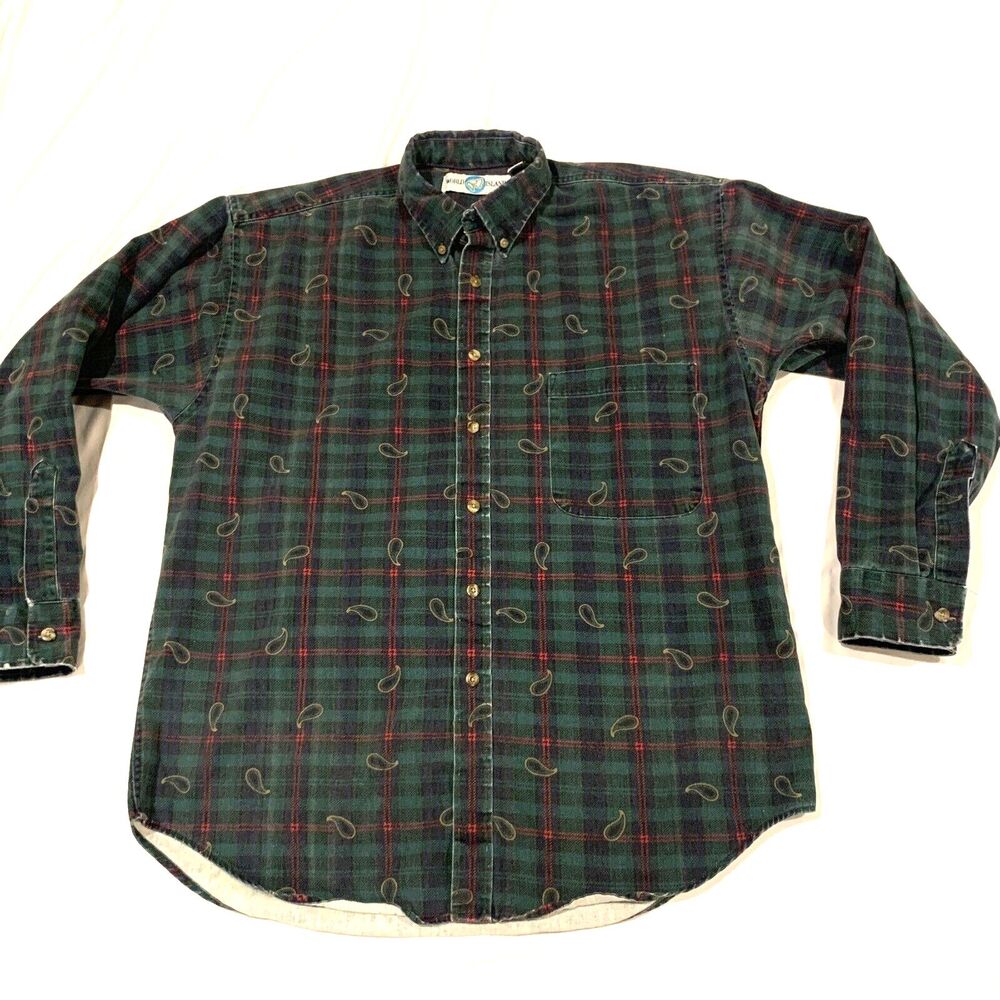 Vintage 1980's ~ World Island Men’s Plaid & Paisley Button Down Shirt ~ Sz M USA